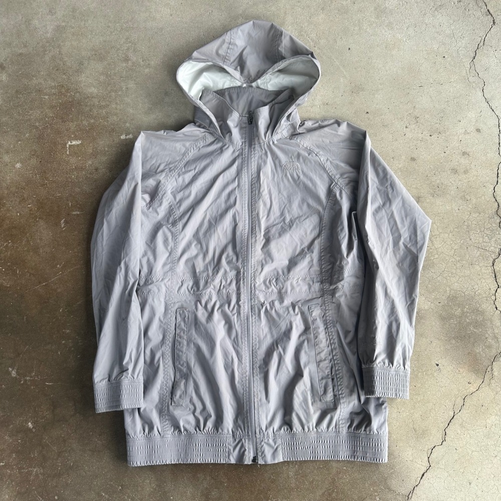 The North Face HyVent 2.5L Rain Jacket Womens L Gray Excellent Hooded Full Zip